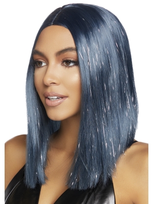 Long bob wig with tinsel - Midnight Blue
