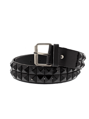 Black on Black 2-Row Pyramid Studded Reconstructed Leather Belts