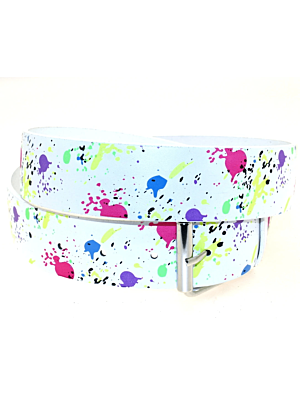 Printed Multicolour Paint Splash White Belt