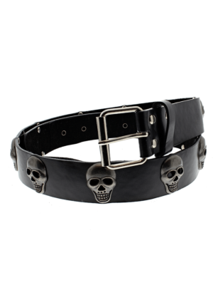 Black PU Belt with Skull Studs