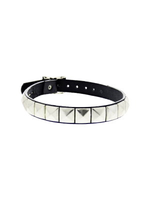 Black 1-Row Pyramid Studded Leather Choker with Buckle