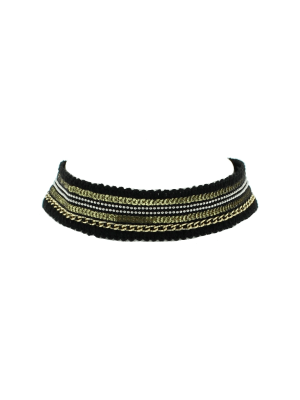 Gold Chain, Silver Bead & Black Lace Choker