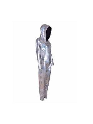 Silver hooded catsuit