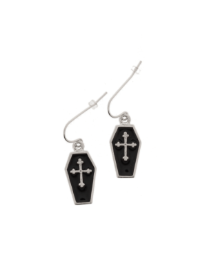 Cross Inside Black Coffin Earrings - 1.8 x 1.1cm Width