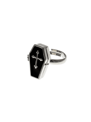 Adjustable Cross Engraved Black Coffin Ring