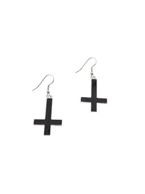 Upside Down Black Cross Earrings - 3.1 x 2.0cm