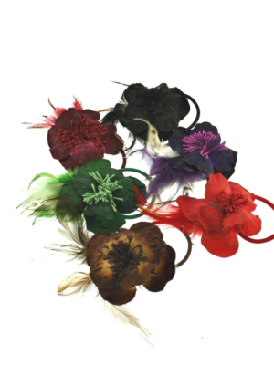 Black 2-Tone Flowers with Feathers on Elastic & Pin