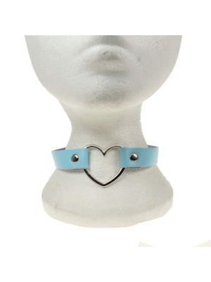 Handmade Row Heart Fitting Leather Choker Collar (Baby Blue) - BULLET69 - Necklace 