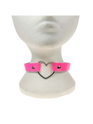 Handmade Row Heart Fitting Leather Choker Collar (Pink) - BULLET69 - Necklace BDSM