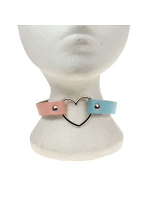 HANDMADE  ROW HEART FITTING LEATHER CHOKERBABY PINK AND BABY BLUE