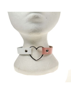 Handmade Row Heart Fitting Leather Choker Collar (White/Pink) - BULLET69 - Necklace BDSM