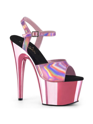 Pleaser high heels chrome platform sandals baby pink hologram