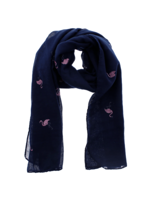 Navy Scarf with Disco Glitter Flamingos