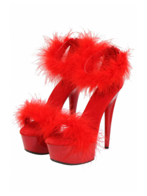 Red Open Platform with Feathers 14cm Heel