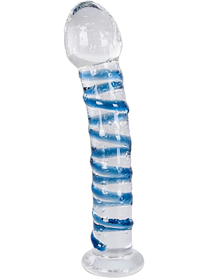 Transparent Glass Dildo with Blue Stripes 17.5 cm