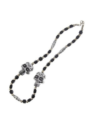 Double Suger Skull Bead & Cube Necklace