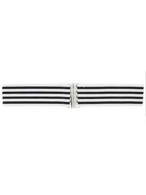 White & Black Striped Belt with Clasp