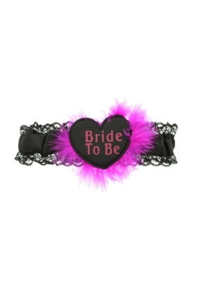 Black & Fuchia Heart Bride to Be Garters with Faux Fur