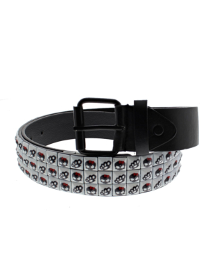 Punk Skull & Knuckle Dusters on White 3-Row Pyramid Belts