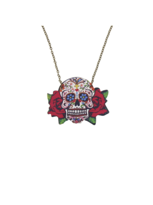 Sugar Skull with Roses Necklace